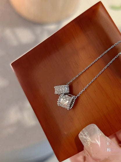 [LUXORA]PERLEE DOUBLE PENDANT SILVER DIAMOND NECKLACE