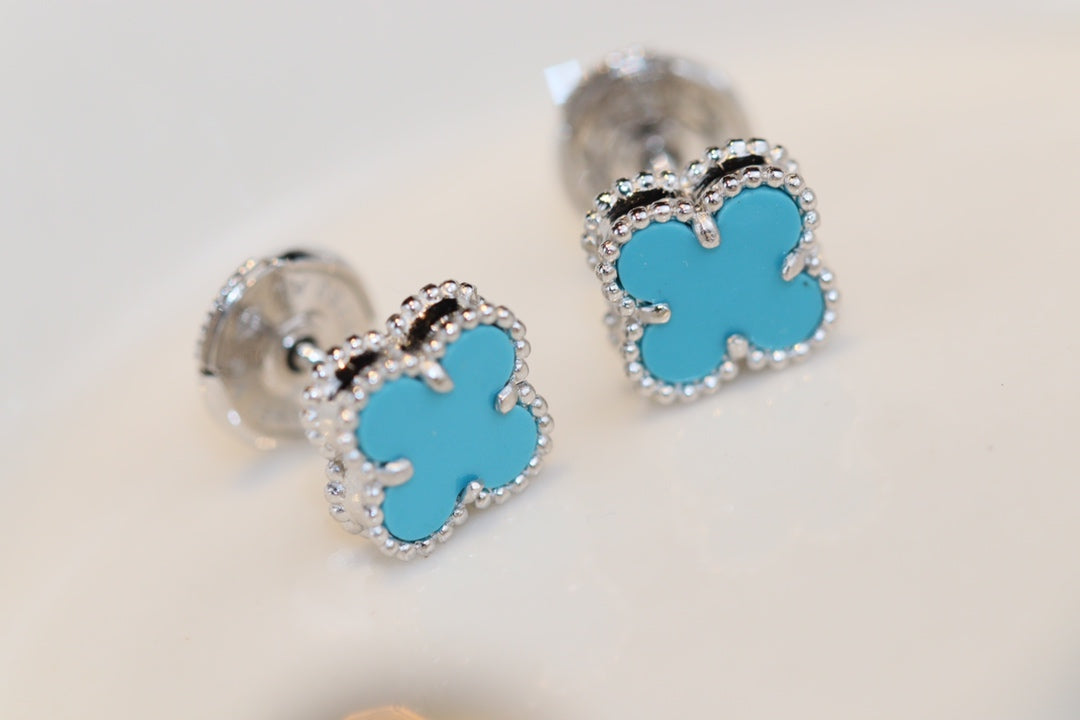 [LUXORA]CLOVER MINI TURQUOISE SILVER STUD EARRINGS