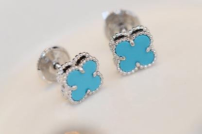 [LUXORA]CLOVER MINI TURQUOISE SILVER STUD EARRINGS