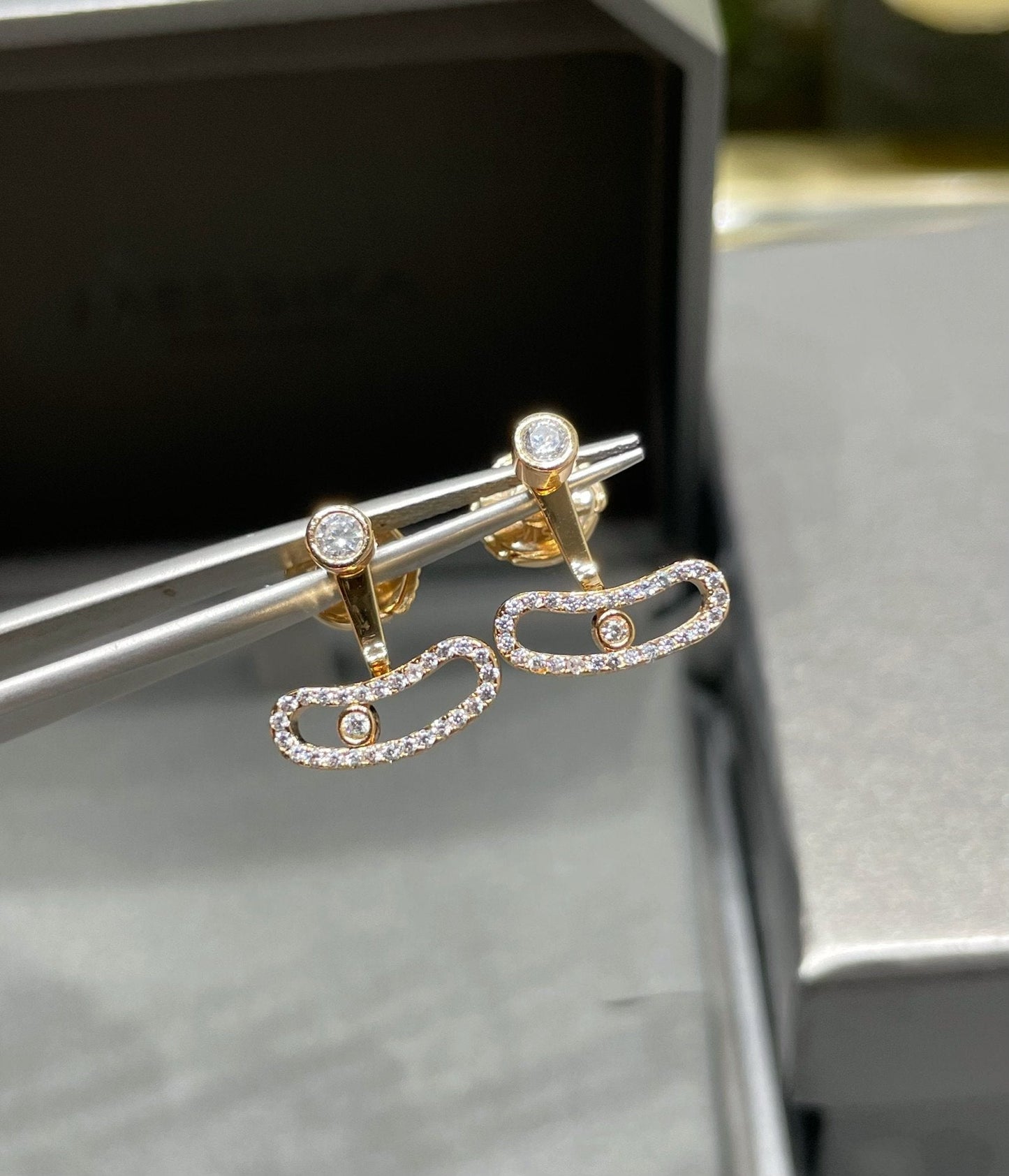 [LUXORA]MOVE UNO PINK GOLD DIAMOND EARRINGS