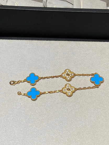 [LUXORA] CLOVER 5 MOTIF BLUE AGATE BRACELET COLLECTION