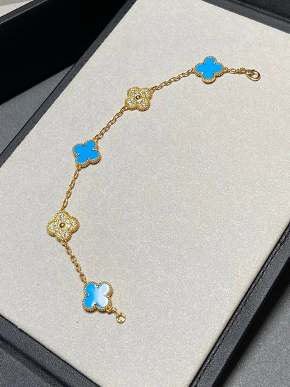 [LUXORA] CLOVER 5 MOTIF BLUE AGATE BRACELET COLLECTION