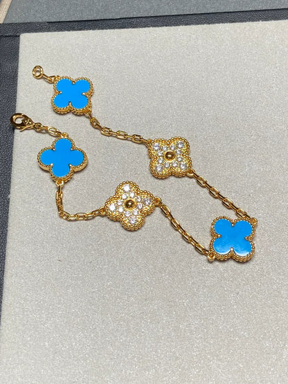 [LUXORA] CLOVER 5 MOTIF BLUE AGATE BRACELET COLLECTION