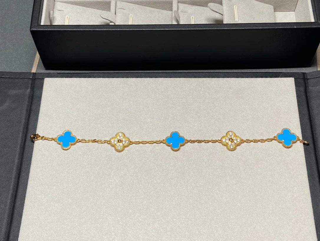 [LUXORA] CLOVER 5 MOTIF BLUE AGATE BRACELET COLLECTION