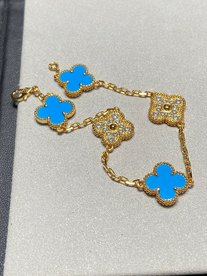 [LUXORA] CLOVER 5 MOTIF BLUE AGATE BRACELET COLLECTION