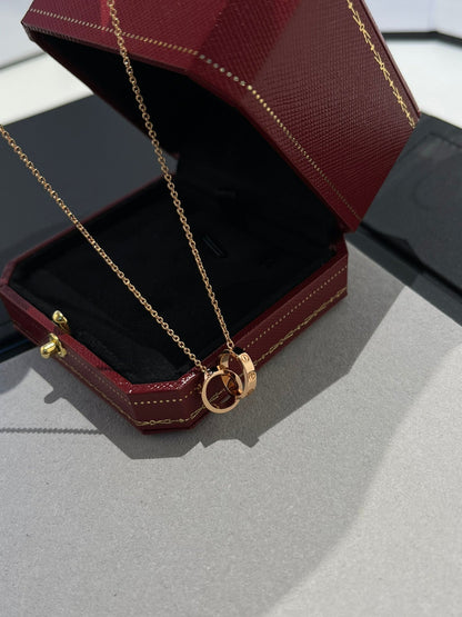 [LUXORA]LOVE NECKLACE DOUBLE RING PINK GOLD