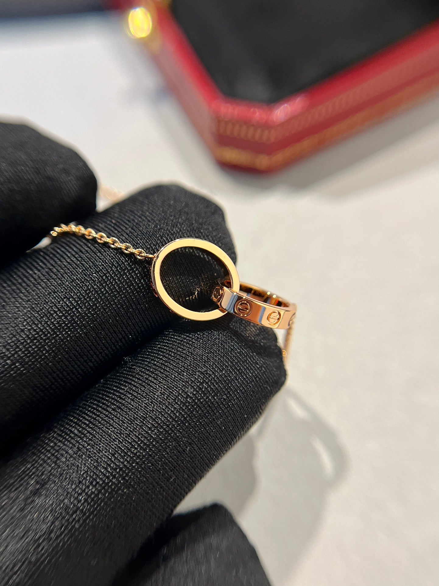 [LUXORA]LOVE NECKLACE DOUBLE RING PINK GOLD