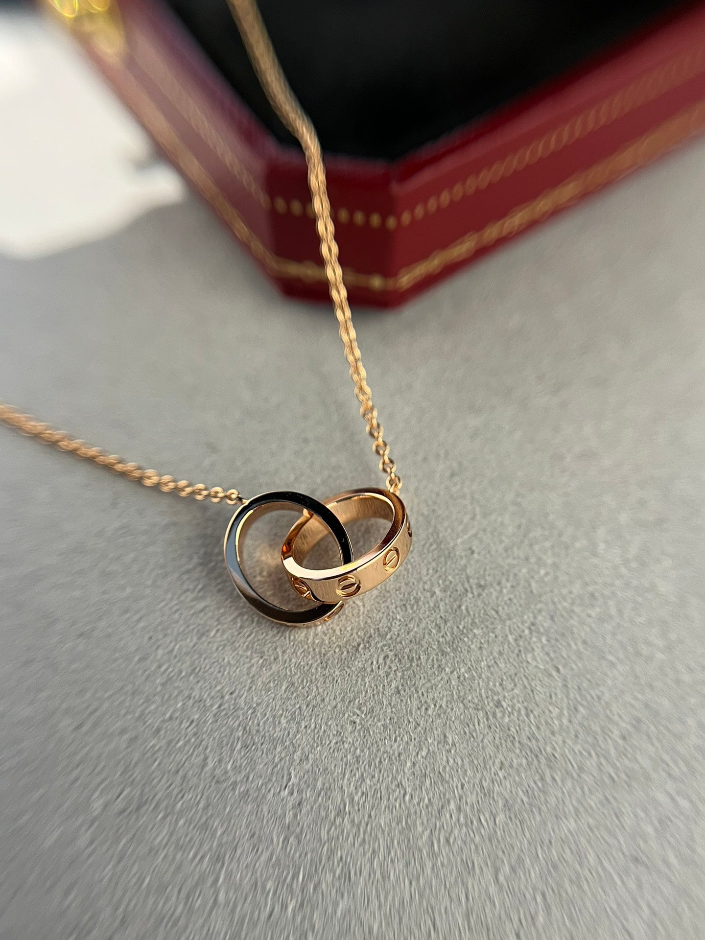 [LUXORA]LOVE NECKLACE DOUBLE RING PINK GOLD
