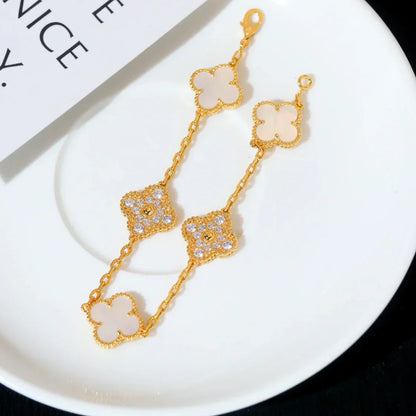 [LUXORA]CLOVER WHITE PEARL MOP 5 MOTIF BRACELET COLLECTION