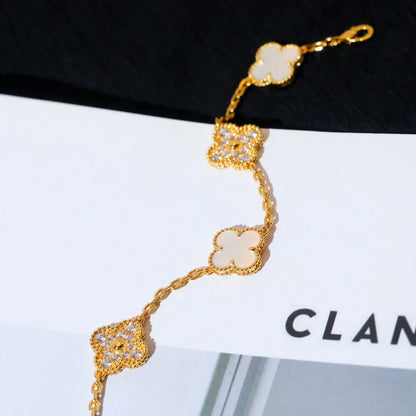 [LUXORA]CLOVER WHITE PEARL MOP 5 MOTIF BRACELET COLLECTION