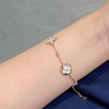 [LUXORA]STAR AND SUN 4 MOTIF WHITE MOP PINK GOLD BRACELET