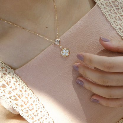 [LUXORA]STAR AND SUN WHITE MOP 2 MOTIF PINK GOLD NECKLACE