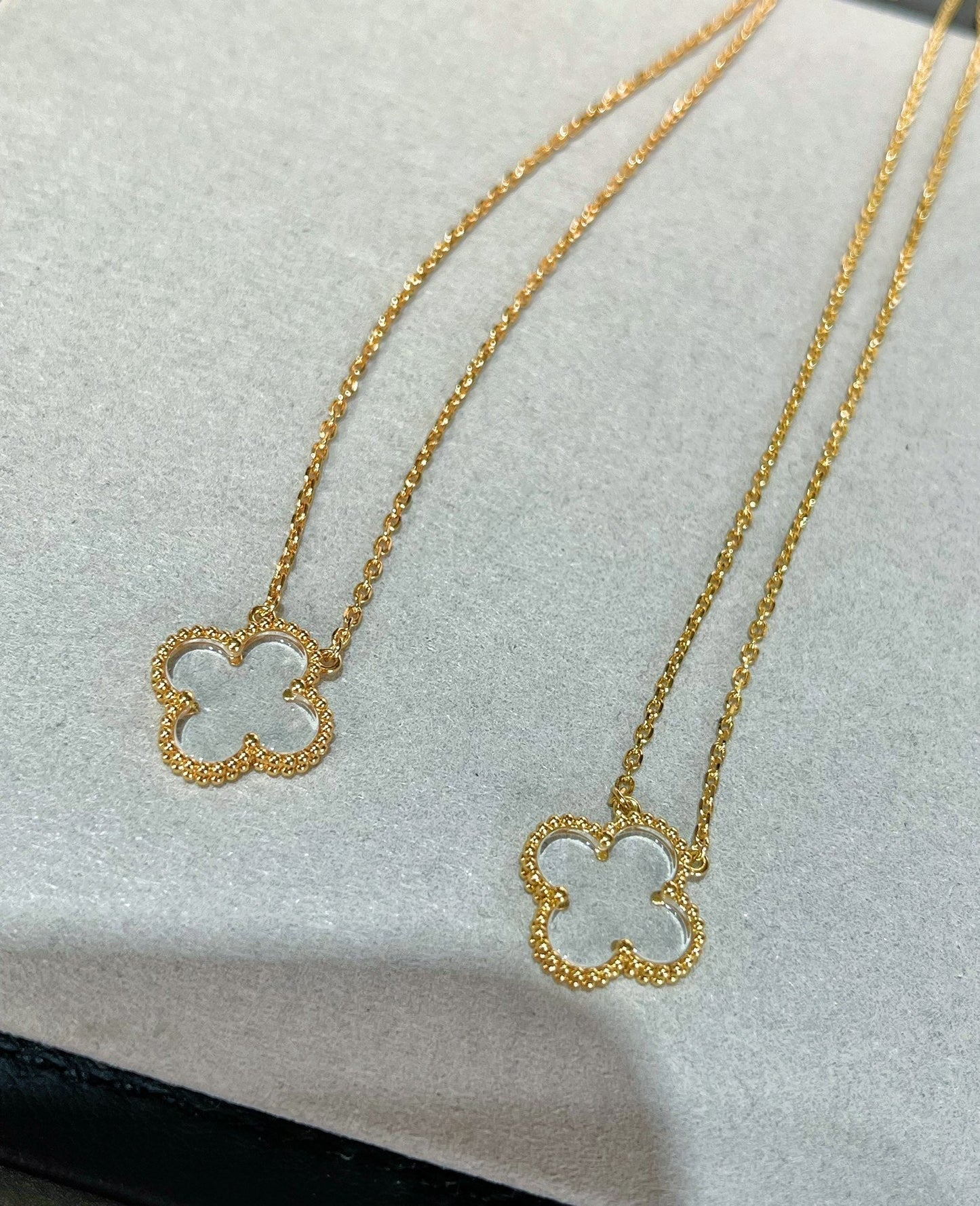 [LUXORA]CLOVER ROCK CRYSTAL ROSE GOLD NECKLACE