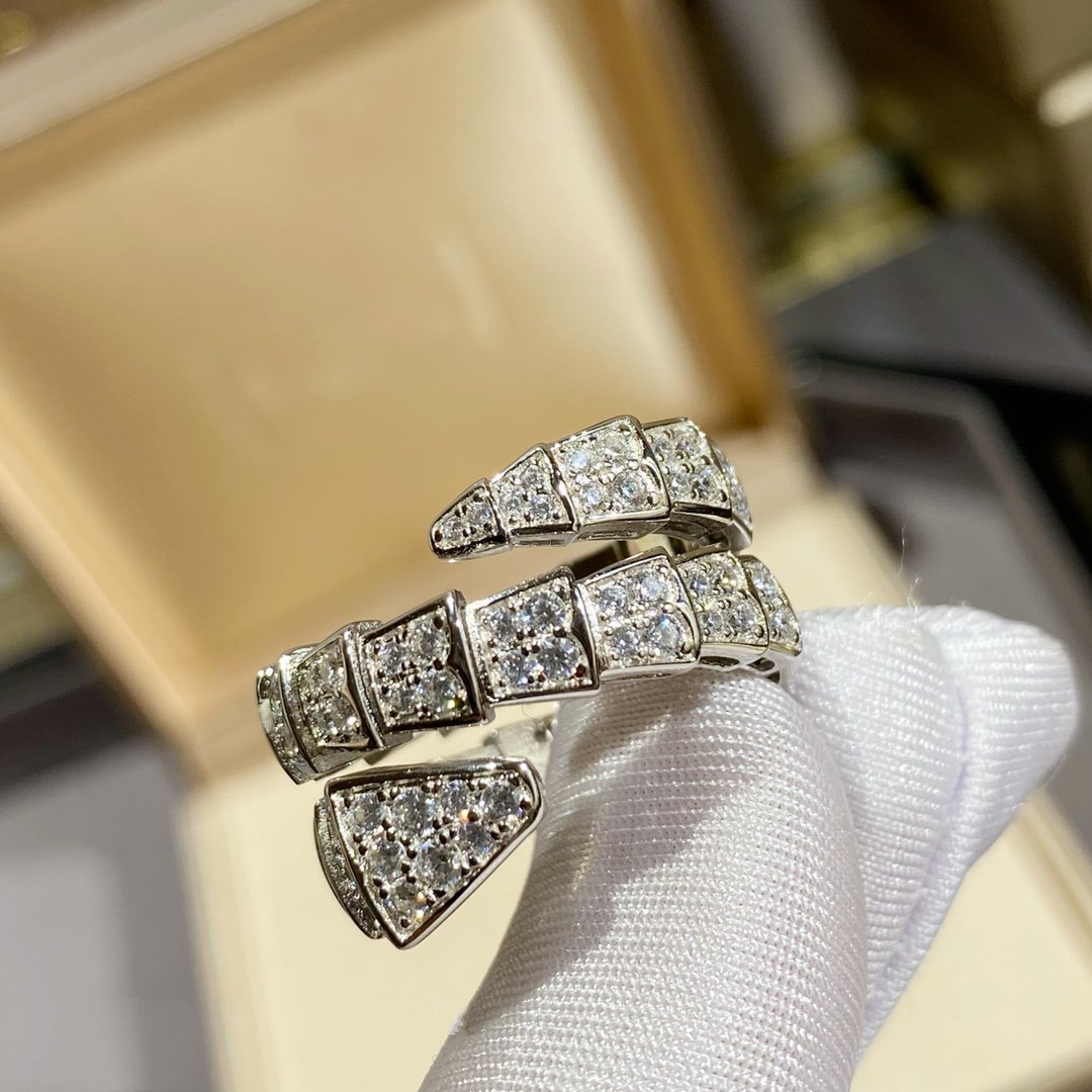 [LUXORA]SERPENTI DOUBLE RING SILVER DIAMOND PAVED