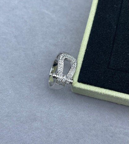 [LUXORA]Wide Hoof-Shaped Diamond-Studded Ring