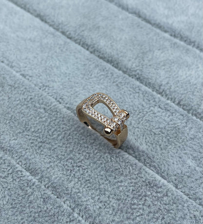 [LUXORA]Wide Hoof-Shaped Diamond-Studded Ring