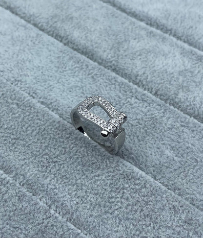 [LUXORA]Wide Hoof-Shaped Diamond-Studded Ring