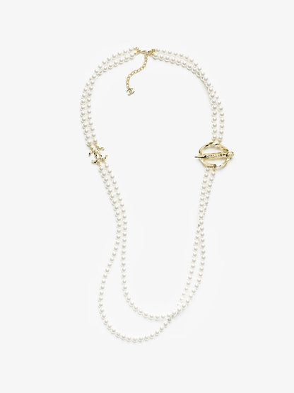 [LUXORA]25K Pencil Double C Double-Layer Pearl Sweater Chain