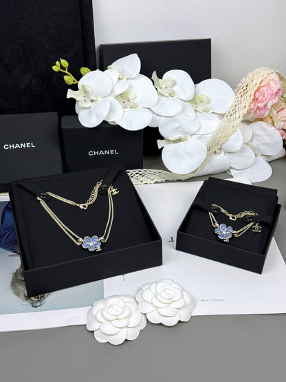 [LUXORA]New Blue Floral Double-Layer Necklace