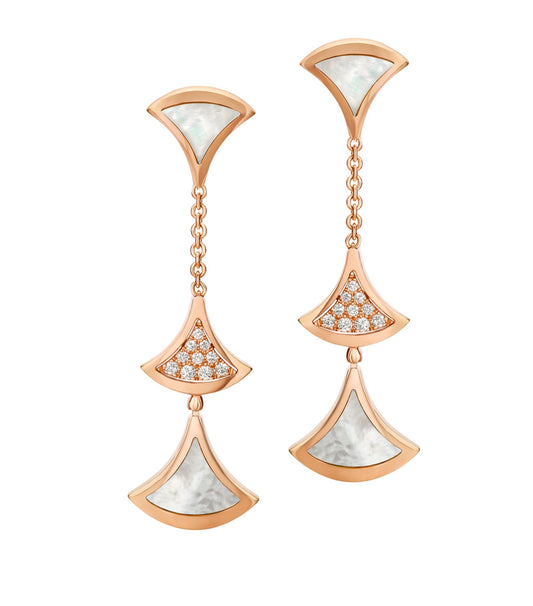 [LUXORA]DREAM EARRINGS 3 MOTIFS DIAMOND MOP PINK GOLD