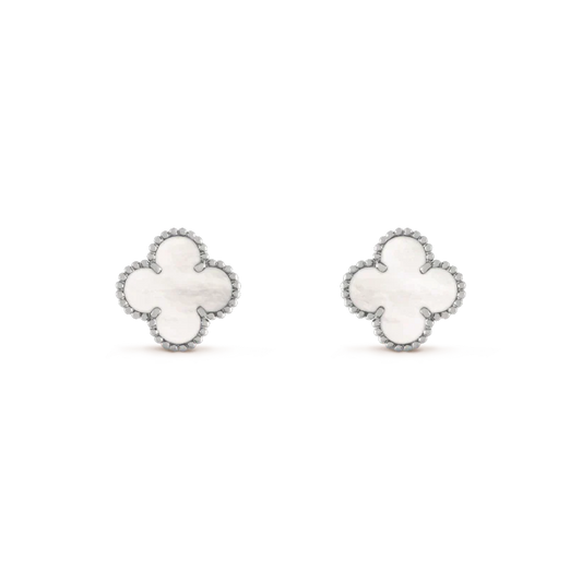[LUXORA]CLOVER MEDIUM 1 MOTIFS  WHITE MOP EARRINGS SILVER
