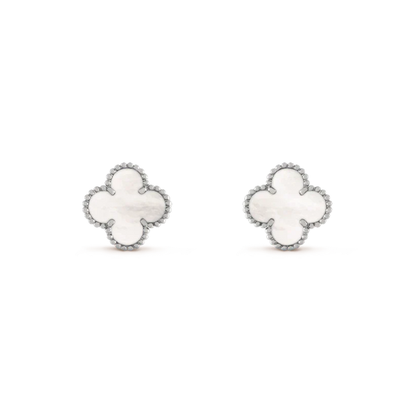 [LUXORA]CLOVER MEDIUM 1 MOTIFS  WHITE MOP EARRINGS SILVER