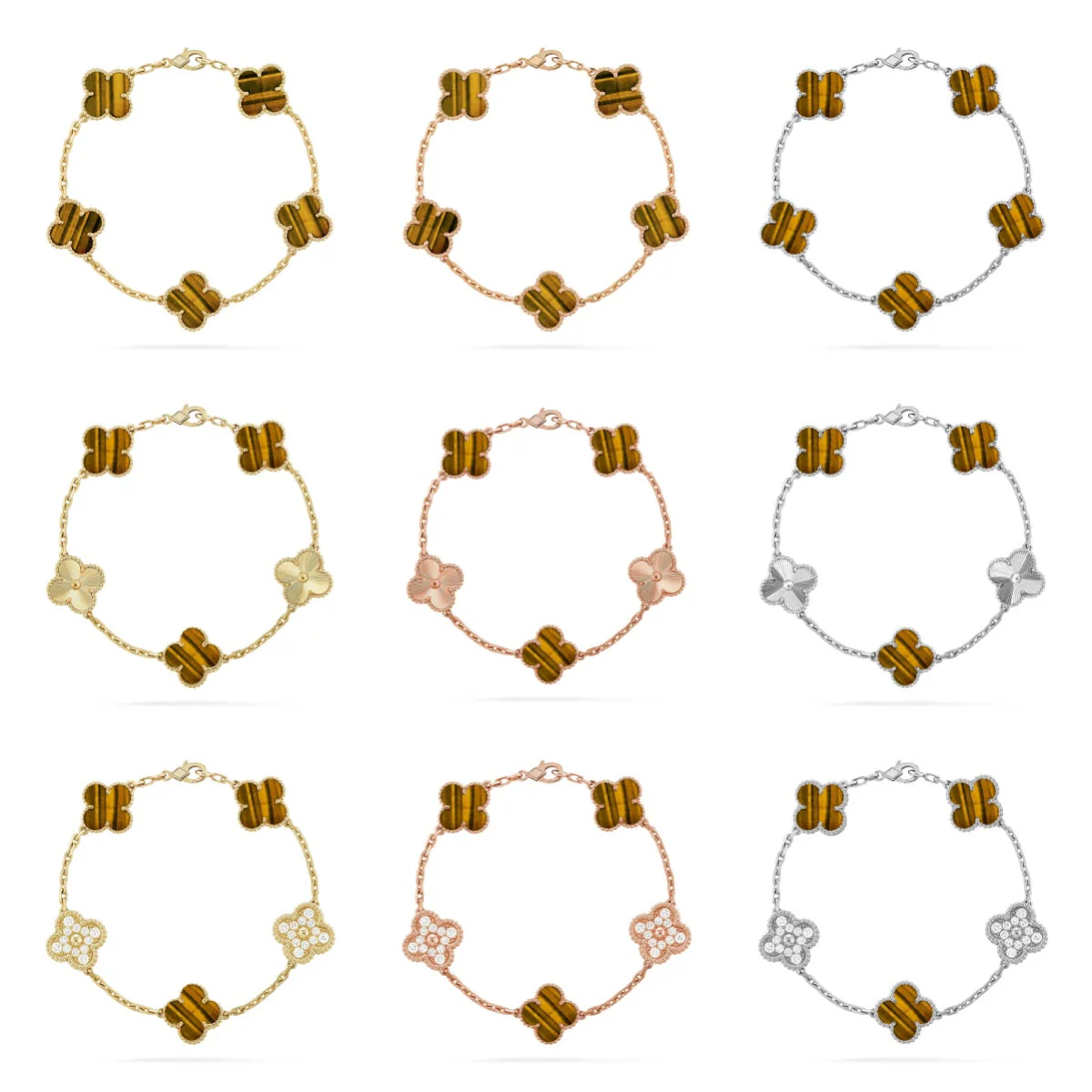 [LUXORA] CLOVER 5 MOTIFS TIGER EYE BRACELET COLLECTION