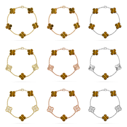 [LUXORA] CLOVER 5 MOTIFS TIGER EYE BRACELET COLLECTION