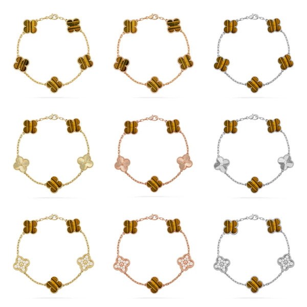 [LUXORA] CLOVER 5 MOTIFS TIGER EYE BRACELET COLLECTION