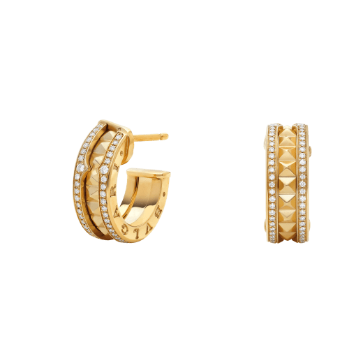 [LUXORA]ZERO 1 ROCK GOLD EARRINGS WITH STUDDED SPIRAL AND PAVED DIAMONDS