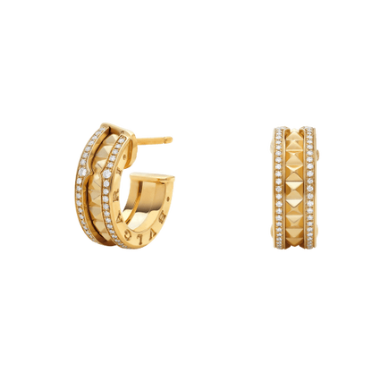[LUXORA]ZERO 1 ROCK GOLD EARRINGS WITH STUDDED SPIRAL AND PAVED DIAMONDS