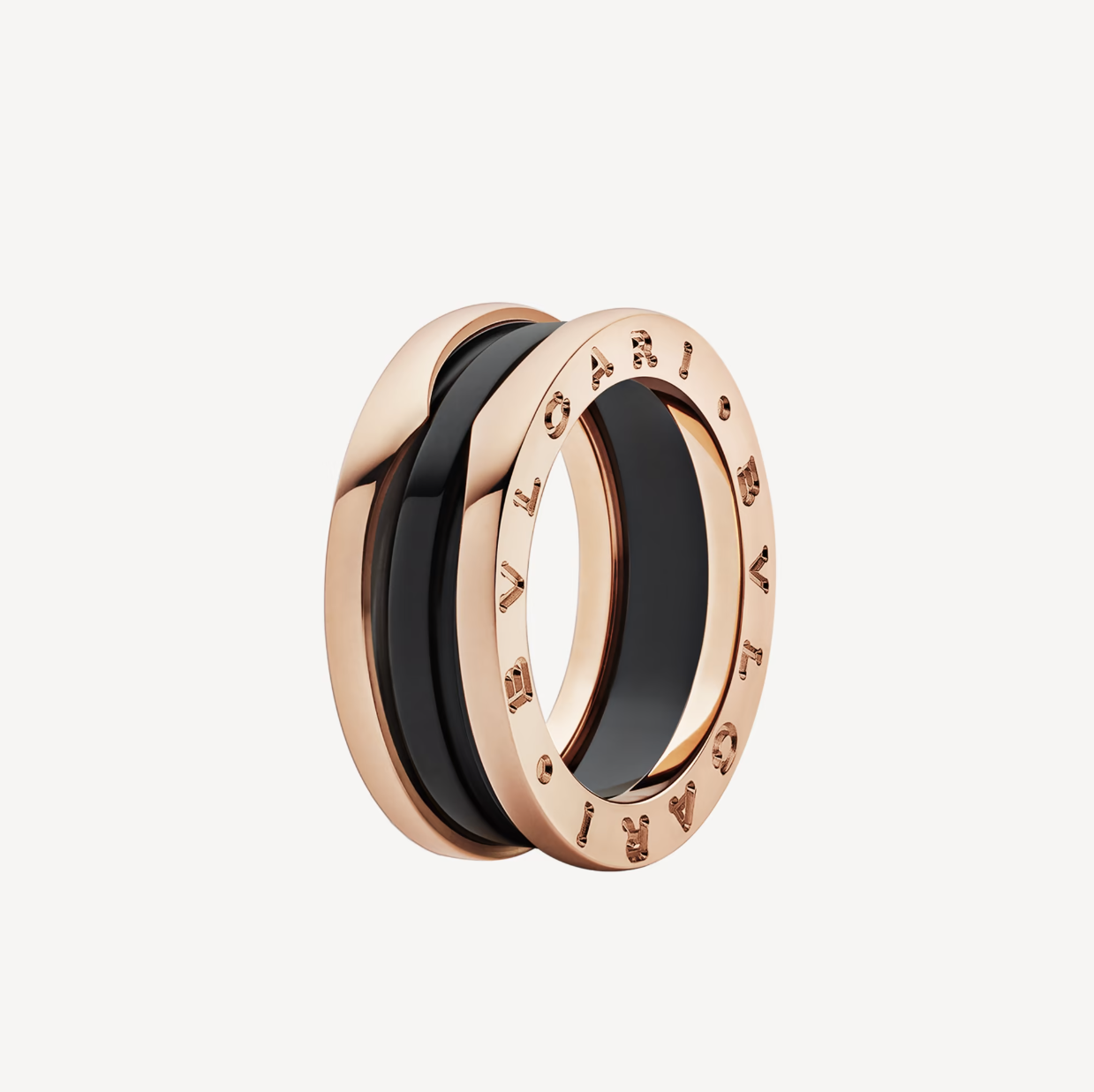 [LUXORA]ZERO 1 TWO-BAND LOOPS AND BLACK CERAMIC PINK GOLD RING