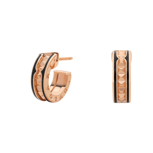 [LUXORA]ZERO 1 ROCK PINK GOLD EARRINGS WITH STUDDED SPIRAL AND BLACK CERAMIC