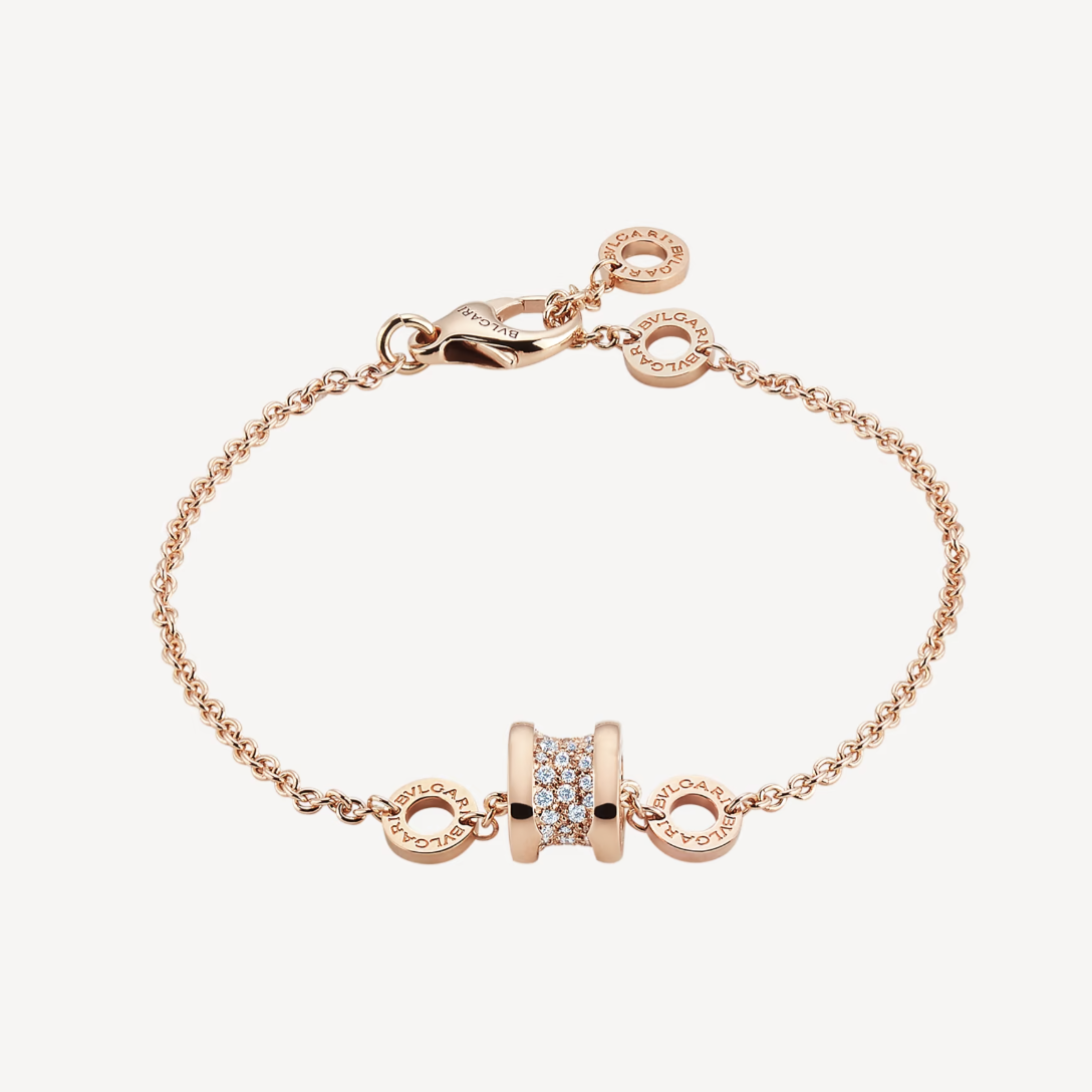 [LUXORA]ZERO 1 SOFT PINK GOLD WITH PAVED DIAMONDS ON THE SPIRAL BRACELET