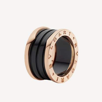 [LUXORA]ZERO 1 FOUR-BAND LOOPS AND BLACK CERAMIC SPIRAL PINK GOLD RING