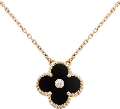 [LUXORA]CLOVER 15MM DIAMOND ONYX NECKLACE