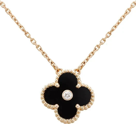 [LUXORA]CLOVER 15MM DIAMOND ONYX NECKLACE