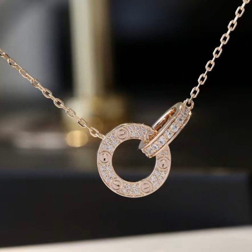 [LUXORA]LOVE 7.6MM NECKLACE ROSE GOLD AND SILVER  FULL DIAMOND