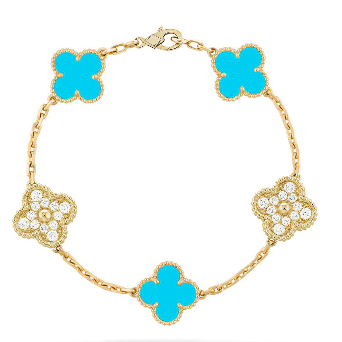 [LUXORA] CLOVER 5 MOTIF TURQUOISE BRACELET COLLECTION
