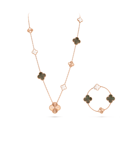 [LUXORA]DETACHABLE CLOVER 15(11+4) FLOWER SILVER NECKLACE SET