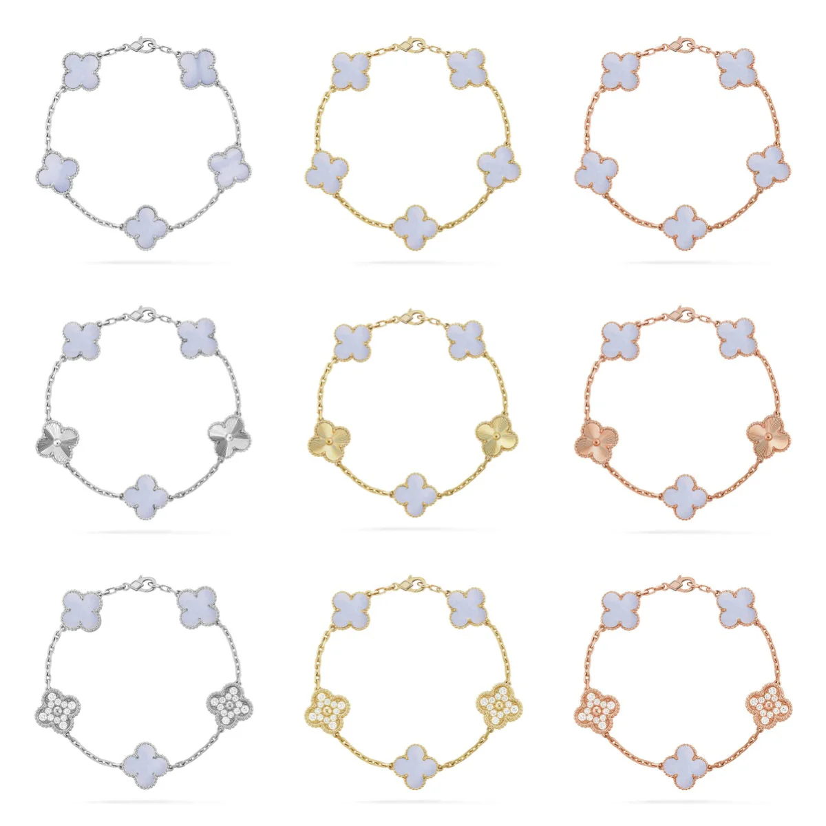 [LUXORA] CLOVER 5 MOTIF PURPLE CHALCEDONY BRACELET COLLECTION