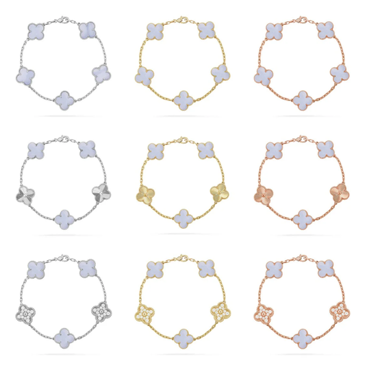 [LUXORA] CLOVER 5 MOTIF PURPLE CHALCEDONY BRACELET COLLECTION