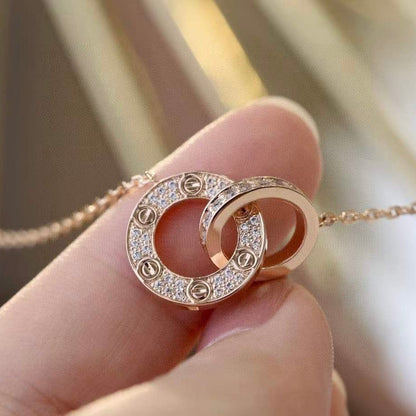 [LUXORA]LOVE 7.6MM NECKLACE ROSE GOLD AND SILVER  FULL DIAMOND