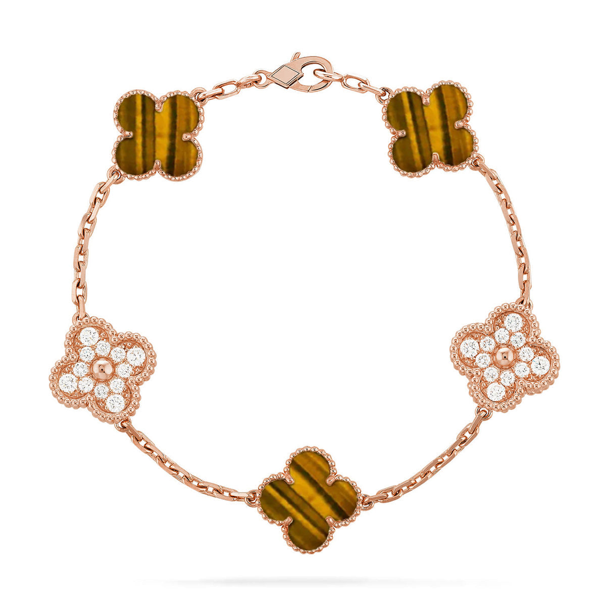 [LUXORA] CLOVER 5 MOTIFS TIGER EYE BRACELET COLLECTION