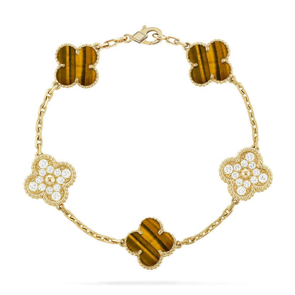 [LUXORA] CLOVER 5 MOTIFS TIGER EYE BRACELET COLLECTION