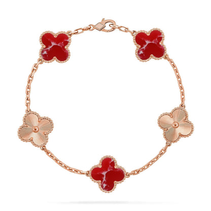 [LUXORA]CLOVER 5 MOTIF RED PATTERN BRACELET COLLECTION