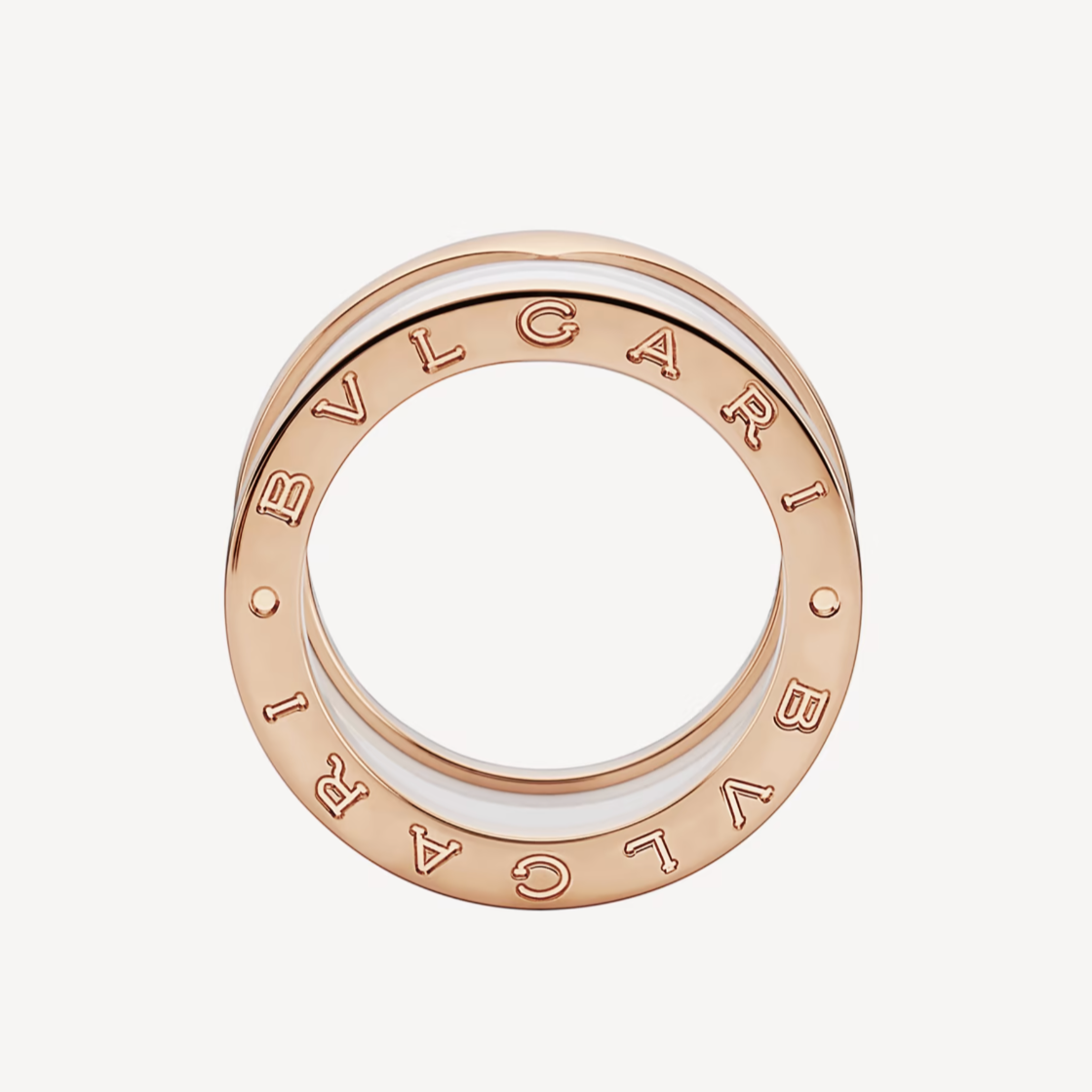 [LUXORA]ZERO 1 FOUR-BAND LOOPS AND WHITE CERAMIC SPIRAL PINK GOLD RING