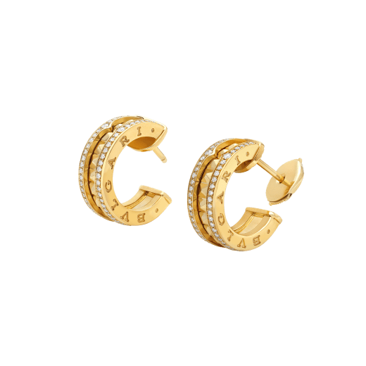 [LUXORA]ZERO 1 ROCK GOLD EARRINGS WITH STUDDED SPIRAL AND PAVED DIAMONDS