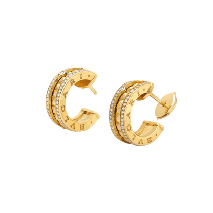 [LUXORA]ZERO 1 ROCK GOLD EARRINGS WITH STUDDED SPIRAL AND PAVED DIAMONDS