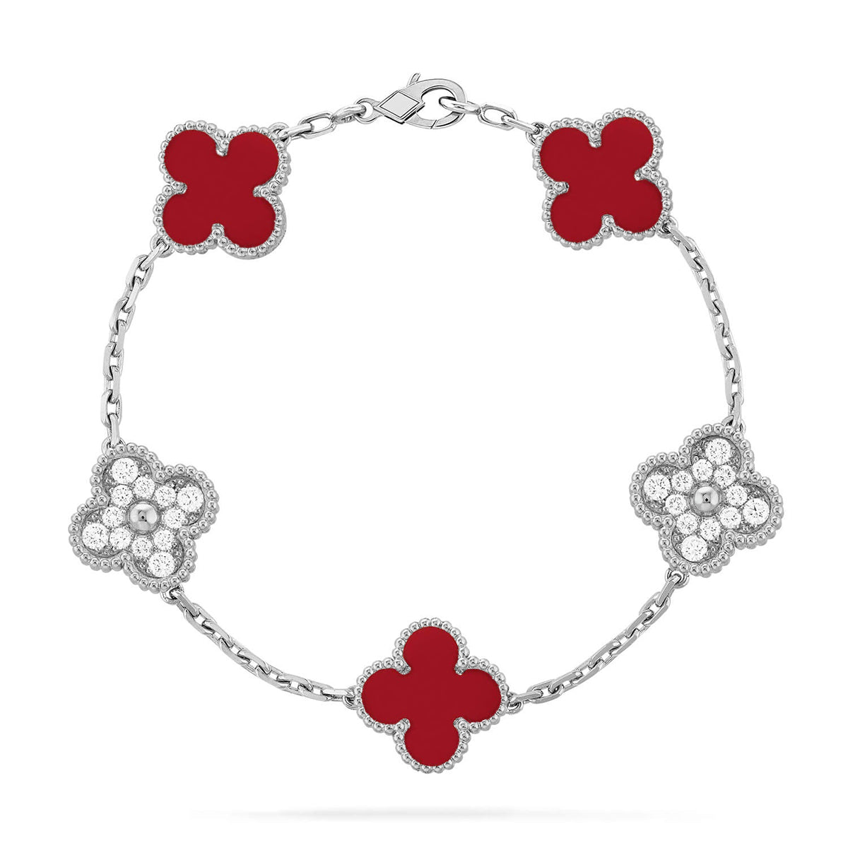 [LUXORA] CLOVER 5 MOTIF RED CORNELIAN BRACELET COLLECTION